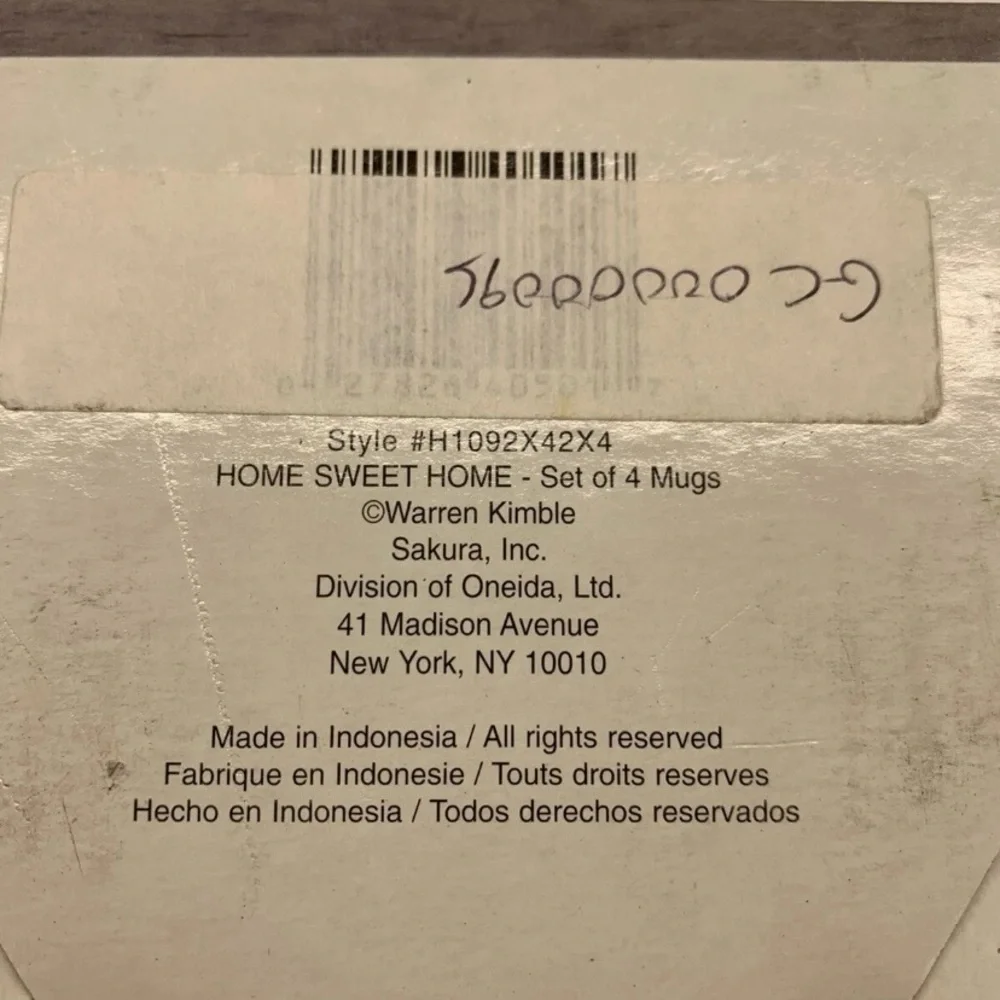 Vintage Home Sweet Home Sakura Warren Kimble Oneida Set of 4 Coffee Mugs NEW NWT - Picture 5 of 5